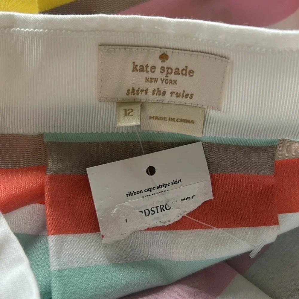 Kate Spade Ribbon Cape Rainbow Stripe Skirt Rainbow Pleated Midi Sz 12 NEW